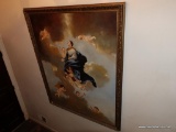 (FOY) CELESTIAL OIL ON CANVAS; MAJESTIC RECTANGULAR OIL ON CANVAS DEPICTING AN ANGEL IN THE CLOUDS