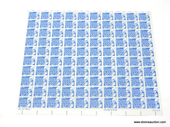 7 CENT BEN FRANKLIN UNCUT STAMP SHEET, 100 TOTAL.