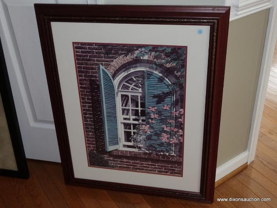 (MUSIC RM CLOSET)FRAMED AND DOUBLE MATTED ARCHITECTURAL WINDOW PRINT IN CHERRY FRAME-26"W X 33"H