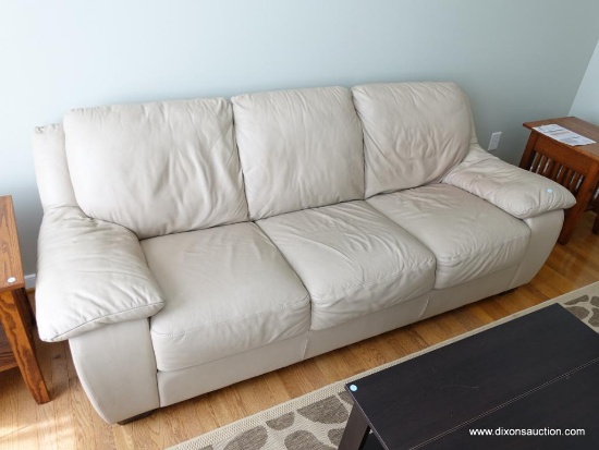 (LR) ITALSOFA LEATHER SOFA IN BEIGE ( MATCHES 19)- EXCELLENT CONDITION- 87"W X 36"L X 34"H (DELIVERY