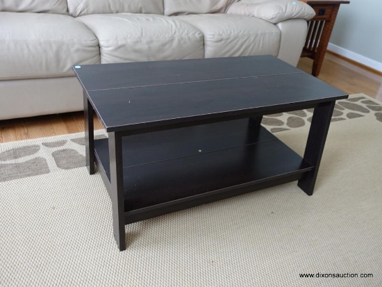 (LR) BLACK COFFEE TABLE WITH LOWER SHELF-35.5"W X 18.5"L X 18"H- EXCELLENT CONDITION)(DELIVERY