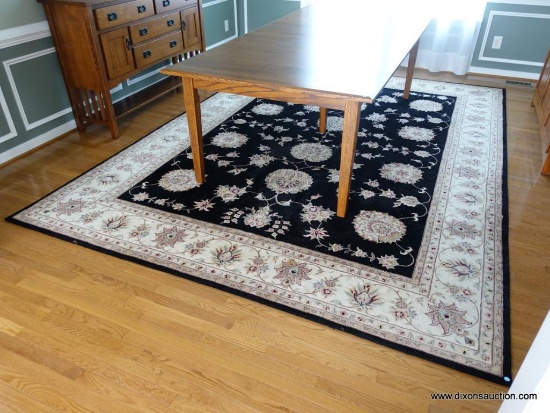 (DR) HAND TUFTED ORIENTAL STYLE RUG IN BLACK AND IVORY-8'10" X 12'4" - VERY GOOD CONDITION