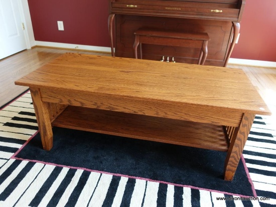 (MUSIC RM) AMISH OAK FURN. CO. PRAIRIE MISSION COFFEE TABLE. ONE DRAWER DOVETAILED WITH OAK