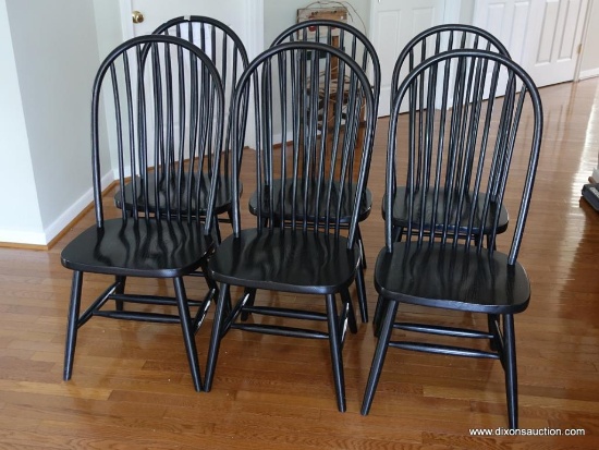 (KIT) 6 AMISH ORIGINALS OAK, PAINTED BLACK, BOW BACK WINDSOR CHAIRS-19"W X 16"L X 43"H- ( MATCHES