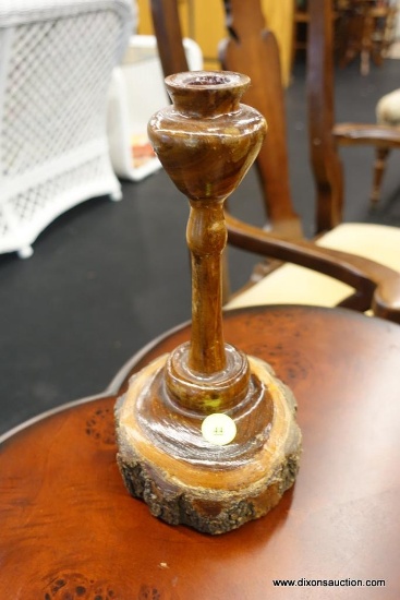 CARVED WOODEN STUMP CANDLESTICK