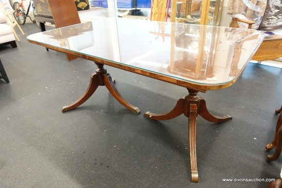 DOUBLE PEDESTAL GLASS TOP DINING TABLE