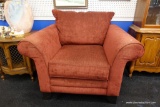 MAROON BASSETT OVERSTUFFED ARMCHAIR