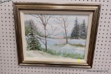 FRAMED WINTER SCENE OIL ON CANVAS