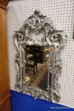 FANCY SILVER FRAMED AND TOPPED MIRROR