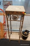 SQUARE IRON AND STONE PLANT STAND