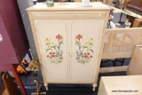 FLORAL PAINTED NATURAL WOOD ENTERTAINMENT CENTER/ARMOIRE