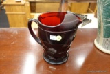 VINTAGE RED GLASS WATER PITCHER