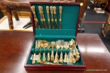 GOLD PLATED FLATWARE SET IN RED WOOD BOX