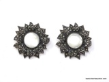 .925 LADIES VINTAGE MARCASITE MOTHER OF PEARL EARRINGS 1IN