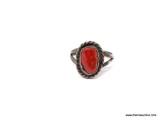 .925 NATIVE AMERICAN RED CORAL RING SZ 6 1/2