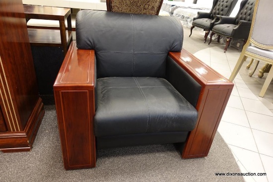 CONTEMPORARY BLACK AND WOOD ARMCHAIR