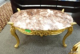 MAUVE MARBLE TOP REPRODUCTION COFFEE TABLE