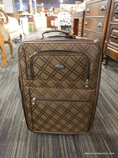 JORDACHE BROWN PLAID ROLLING CARRY-ON BAG