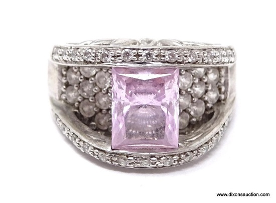 LADIES STERLING SILVER PINK TOPAZ COCKTAIL RING