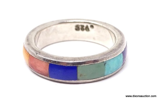 LADIES STERLING SILVER INLAID MULTICOLORED TURQUOISE RING