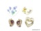 LOT OF HEART SHAPED PINS AND BROOCHES. 2 HAVE A FLORAL DESIGN ON THEM, 1 IS A DOUBLE HEART WITH A