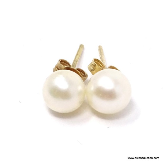 PAIR OF NICE PEARL AND 14K YELLOW GOLD STUD BACK EARRINGS