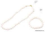 VERY NICE MATCHING FRESHWATER PEARL NECKLACE AND BRACELET SET. NECKLACE INCLUDES 8-9MM PEARLS THAT