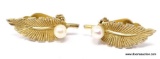 GORGEOUS PAIR OF 14K YELLOW GOLD PEARL AND LEAF CLIP ON EARRINGS