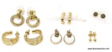 6 PAIRS OF GOLD TONED STUD BACK EARRINGS. INCLUDES A PAIR OF EAR PIERCING STUDS, AND A PAIR OF