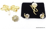PEARL LOT. INCLUDES A MATCHING BROOCH AND STUD BACK EARRING SET, A LARGE BOW WITH DANGLING PEARL