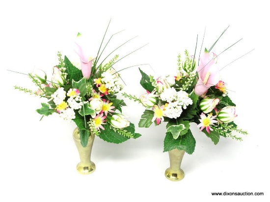 (DR) BRASS BUD VASES AND ARTIFICIAL FLOWERS