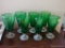 (LR) 7 VINTAGE GREEN DEPRESSION WATER GLASSES