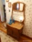 (HALL) ANTIQUE OAK WASHSTAND WITH TOWEL BAR AND MIRROR- REFINISHED READY FOR THE HOME- 1 DRAWER