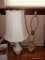 (DEN) PR. OF VINTAGE ROSE PAINTED CERAMIC LAMPS- ONE WITH A SILK SHADE-30