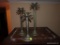 (BASE-STAIR RM) 3 GRADUATED BRASS PALM TREE CANDLEHOLDERS- TALLEST- 15