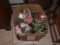 (BASE-STAIR-RM) BOX LOT OF GLASSWARE- VASES, SERVING PCS., 3 WINE GLASSES, ETC..