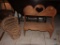 (BASE-STAIR RM) PINE DOLL BENCH WITH HEART SHAPE CUT OUTS AND WICKER CHAIR- BENCH-24