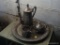 (STORAGE RM) 4 PC. SILVER PLATE TEA SET- TEA POT, CREAM AND SUGAR AND TRAY