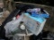(DRIVEWAY) CONTENTS ON TOP OF TABLE UNDER PLASTIC- NEW IN BOX WHITE ELECTRIC SEWING MACHINE, POTS