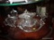 (BR) ANTIQUE PEAR PATTERN GLASS SET- SERVING TRAY, CREAM AND SUGAR, BUTTER DISH