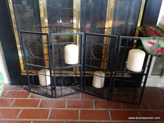 (LR)FOLDING METAL CANDLEHOLDER SCREEN INCLUDES CANDLES-30"W X 17"H