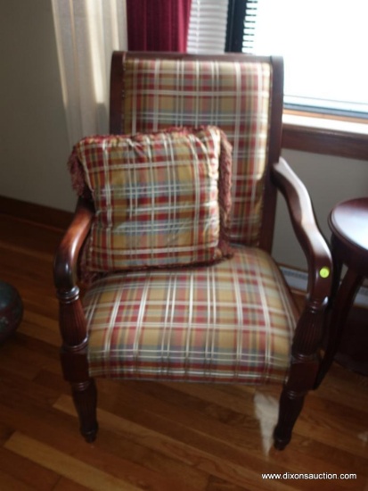 (LR)ONE OF A PAIR OF CHERRY FAIRFIELD ARM CHAIRS-EXCELLENT CONDITION-REEDED COLUMNED ARMS AND LEGS-