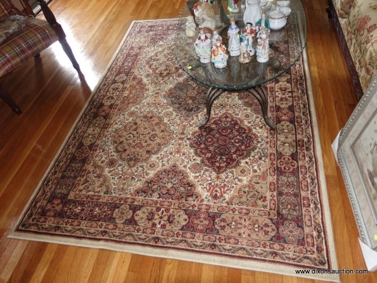(LR) MACHINE MADE ORIENTAL STYLE RUG IN IVORY AND MAROON-5'5"W X 7'7"L- EXCELLENT CONDITION