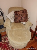 (DEN) ALEXANDER TAYLOR-HICKORY, NC. LOUNGE CHAIR AND OTTOMAN ( MINOR STAINING)- RESTING ON BUN