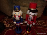 (DEN) 2 WOODEN PAINTED SOLDIER NUTCRACKERS- NEED HATS RE-GLUED- 14