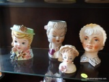 (LR) 4 VINTAGE HEAD VASES FROM THE 40'S- LARGEST- 7