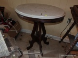 (BASE-STAIR-RM) ANTIQUE OVAL WALNUT MARBLE TOP TABLE- EXCELLENT CONDITION-25