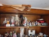 (BASE-STAIR-RM) SHELF LOT OF COMPOSITION BUNNY FIGURINES, ANGELS, ETC.