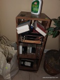 (BASE- STAIR-RM) WOODEN VHS TOWER WITH TAPES- INDIANA JONES, PEARL HARBOR, ETC.- 12