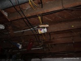 (STORAGE RM) ALL ITEMS HANGING OVERHEAD ON JOISTS- 2 MAN CROSS CUT SAW, C CLAMPS, CANE, BLADE